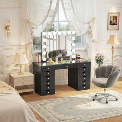 Eva-RGB Vanity Desk Set with Mirror and Chair