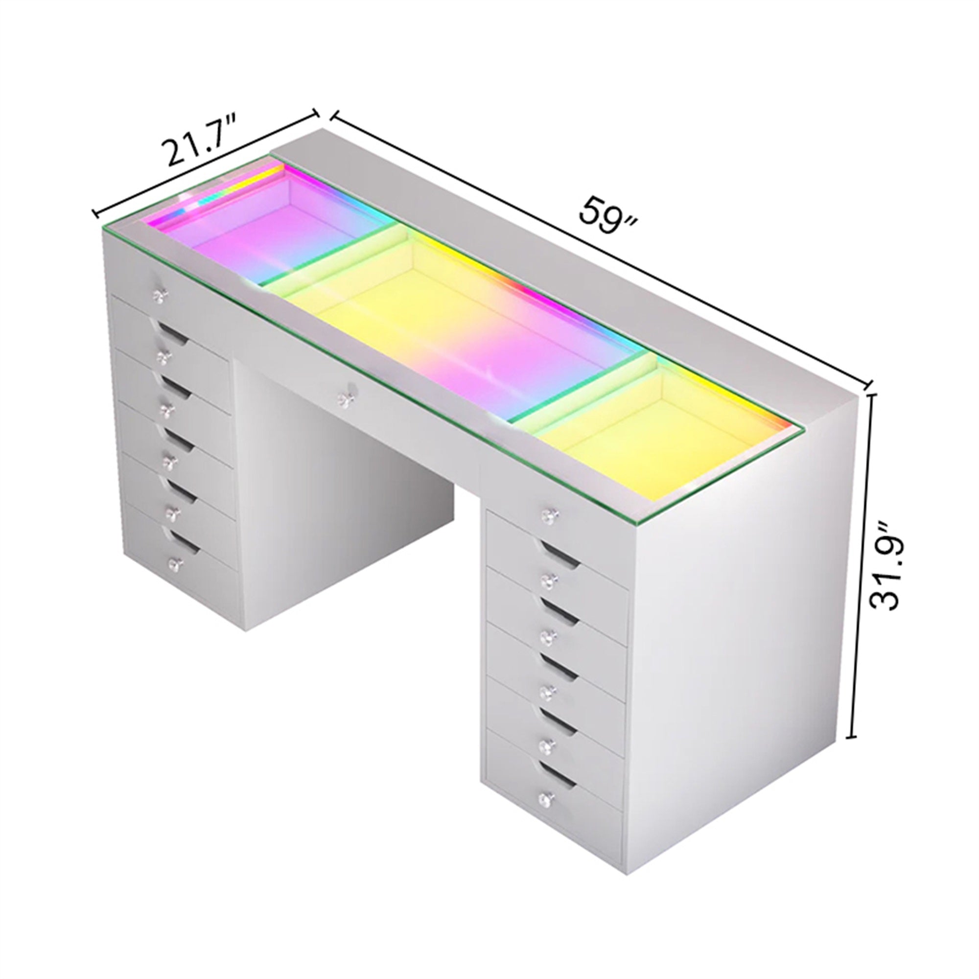 Eva-RGB Vanity Desk Pro - 13 Storage Drawers