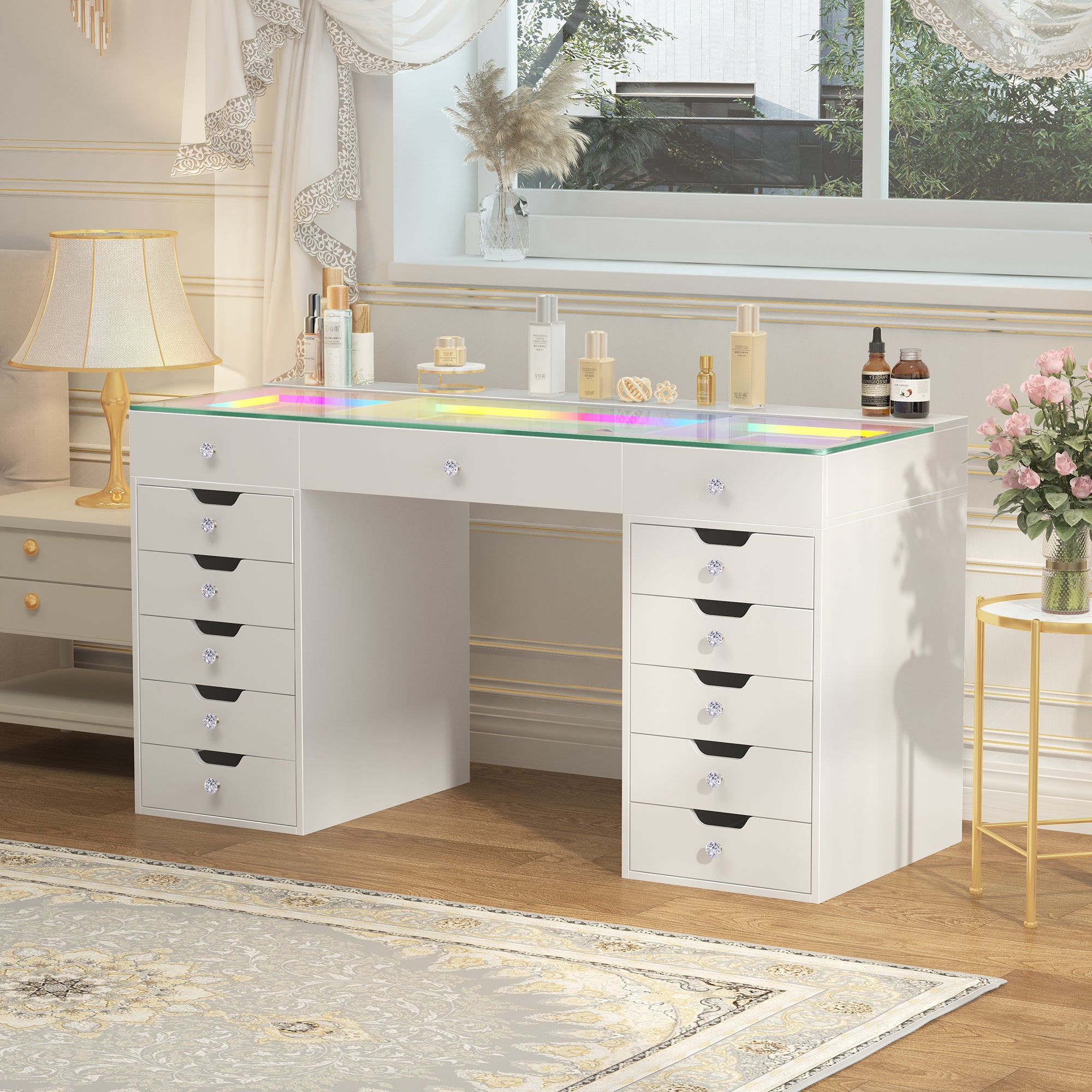 Eva-RGB Vanity Desk Pro - 13 Storage Drawers
