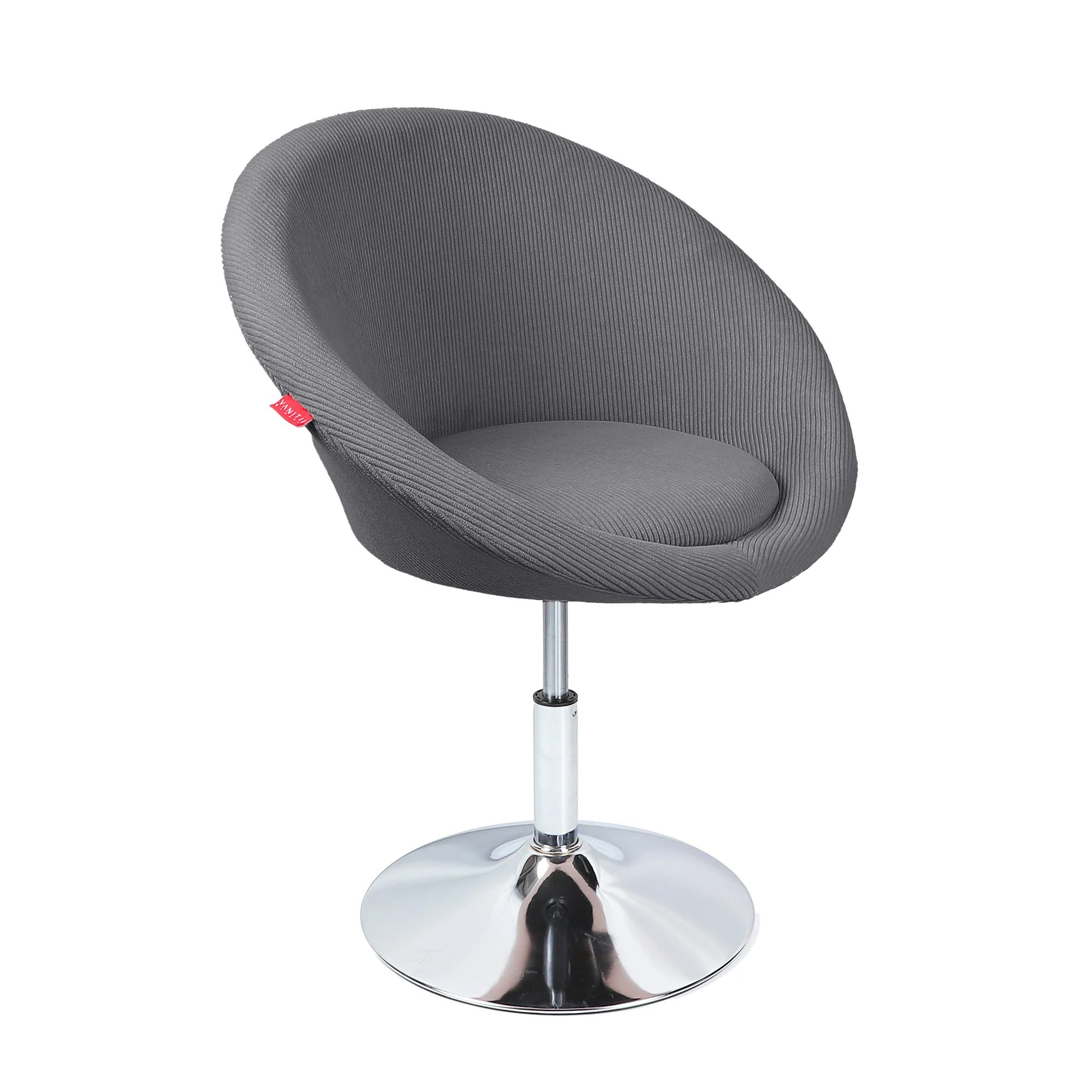 Stainless steel silver chrome flat base of Bella swivel vanity chair for stable support