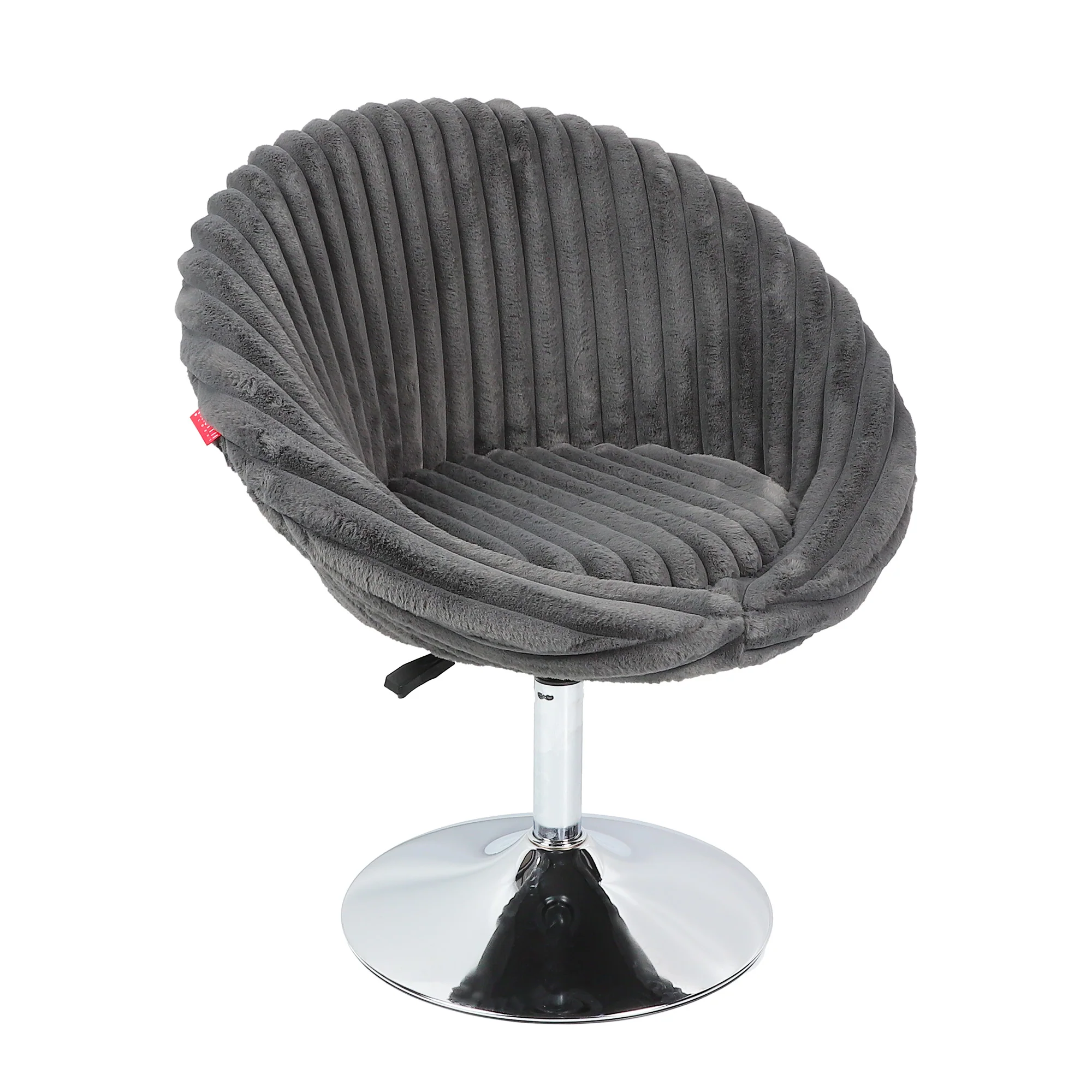 Gray vanity chair with a chrome base 