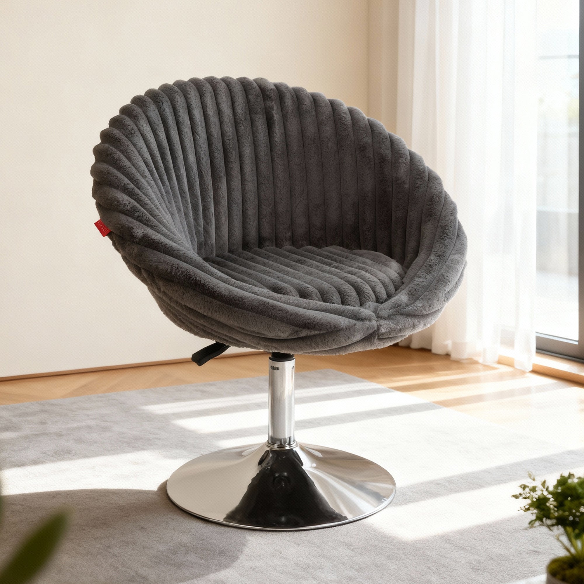 Grey Bella Swivel Rabbit Fur Vanity Chair