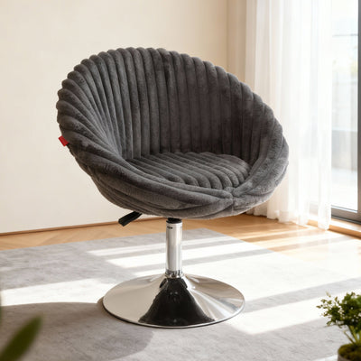 Grey Bella Swivel Rabbit Fur Vanity Chair