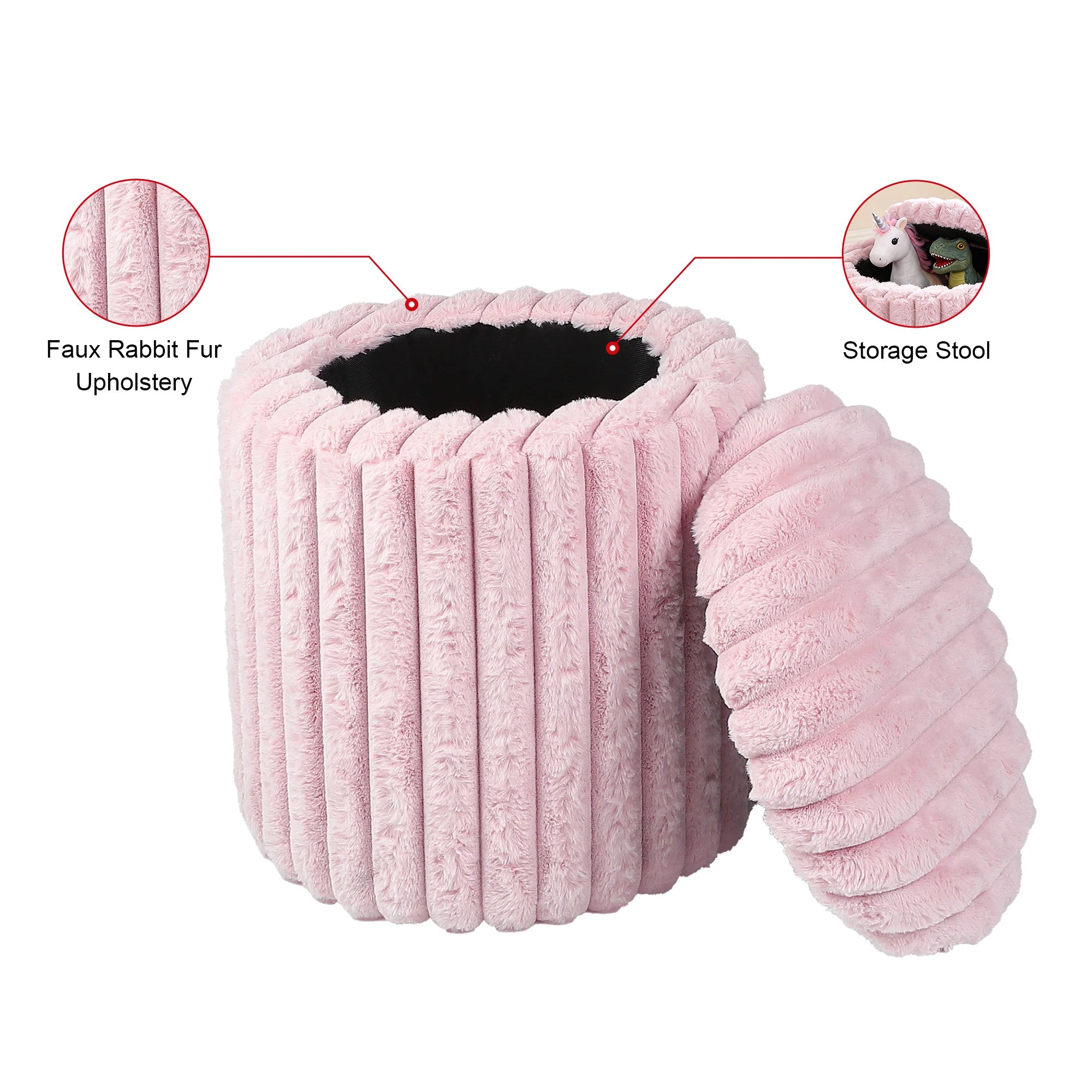 VANITII Rabbit Fur Storage Stool