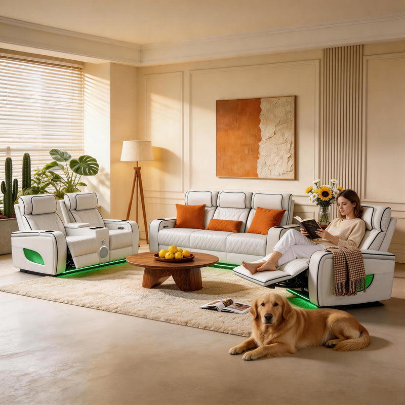 Jessie Luxury White Power Recliner Sofa Set