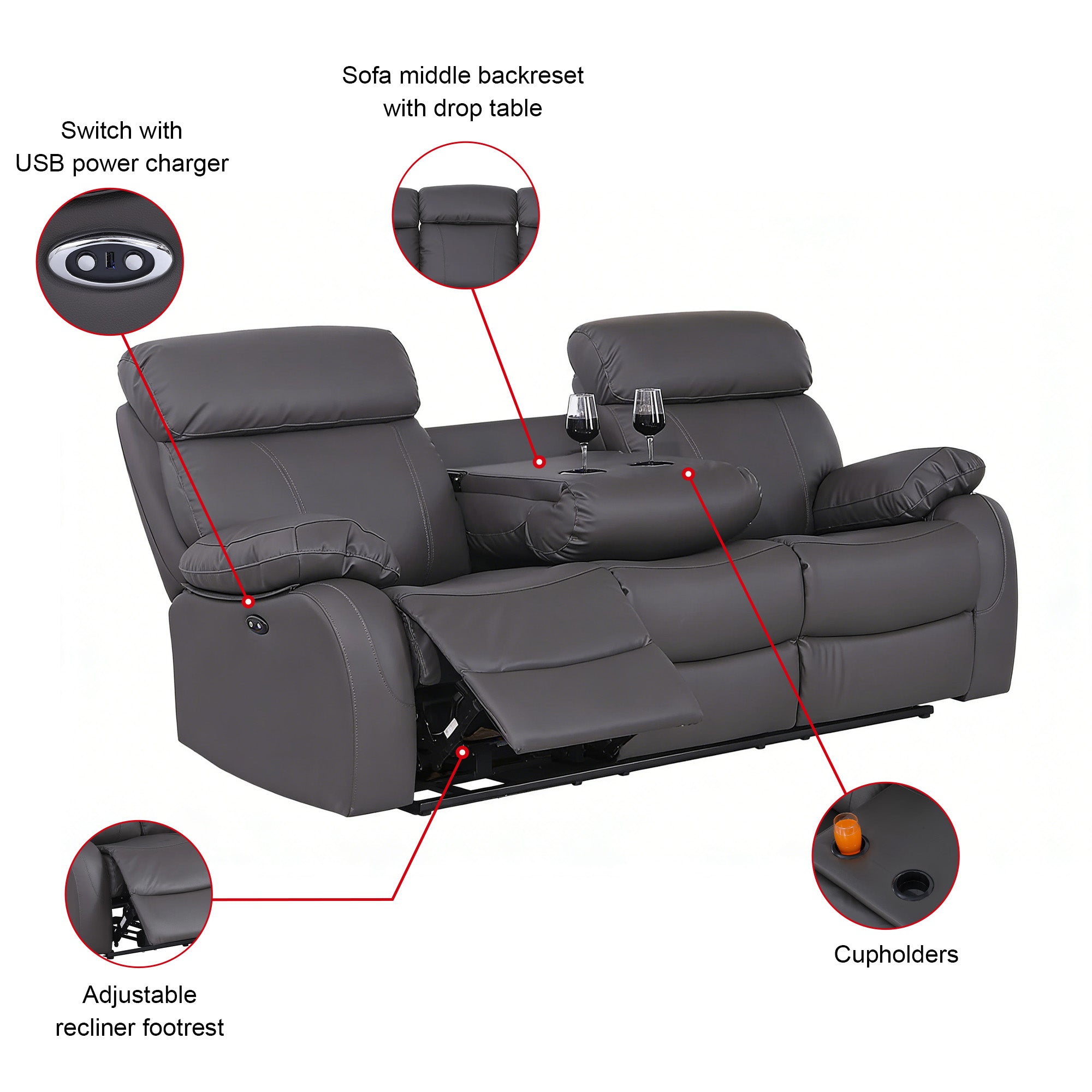Harry Gray Power Recliner Sofa Set