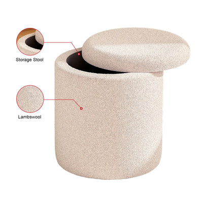 VANITII Round Lambswool Storage Stool Function