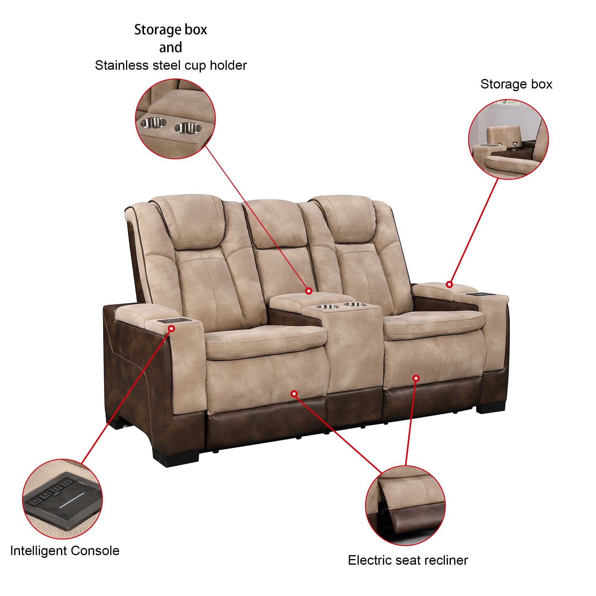 Charlie Modern Brown Power Recliner Loveseat