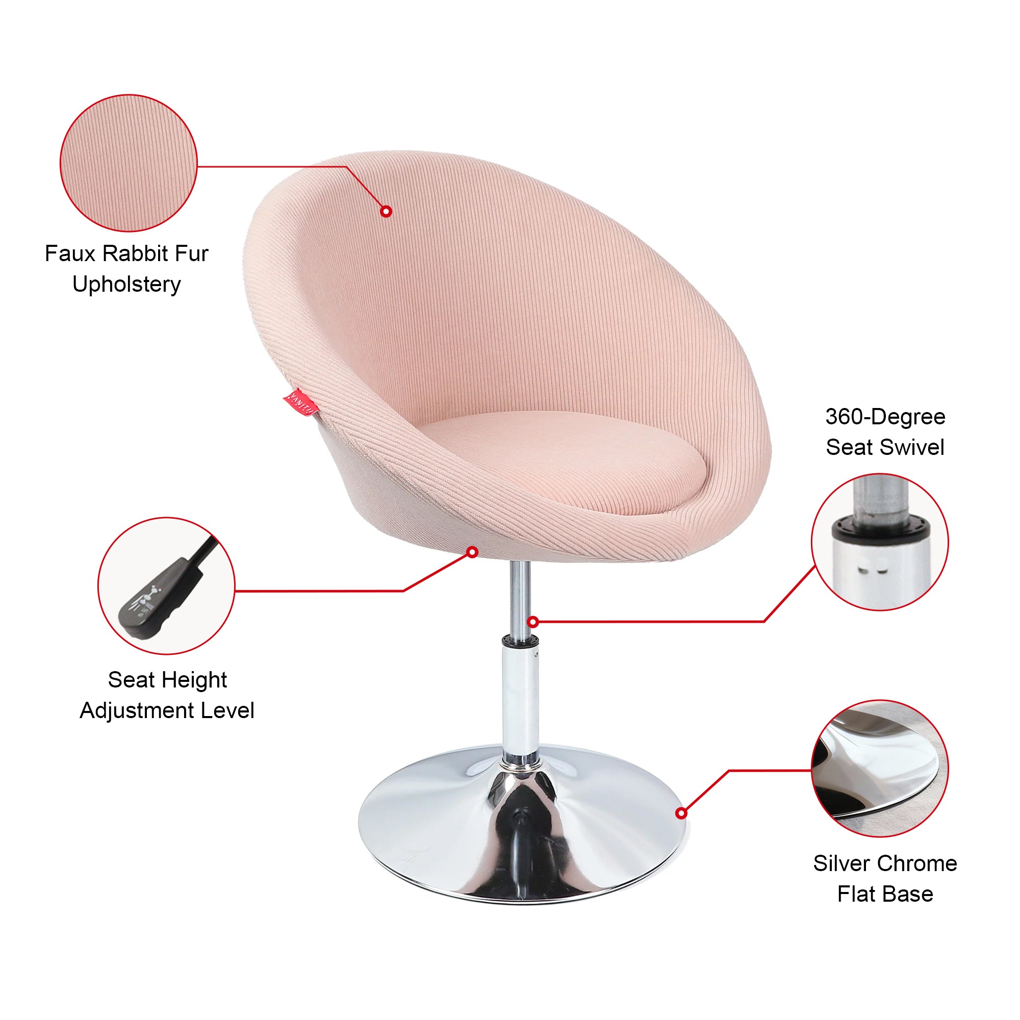 Bella Corduroy vanity chair at 45-degree angle showing plush seat and swivel function