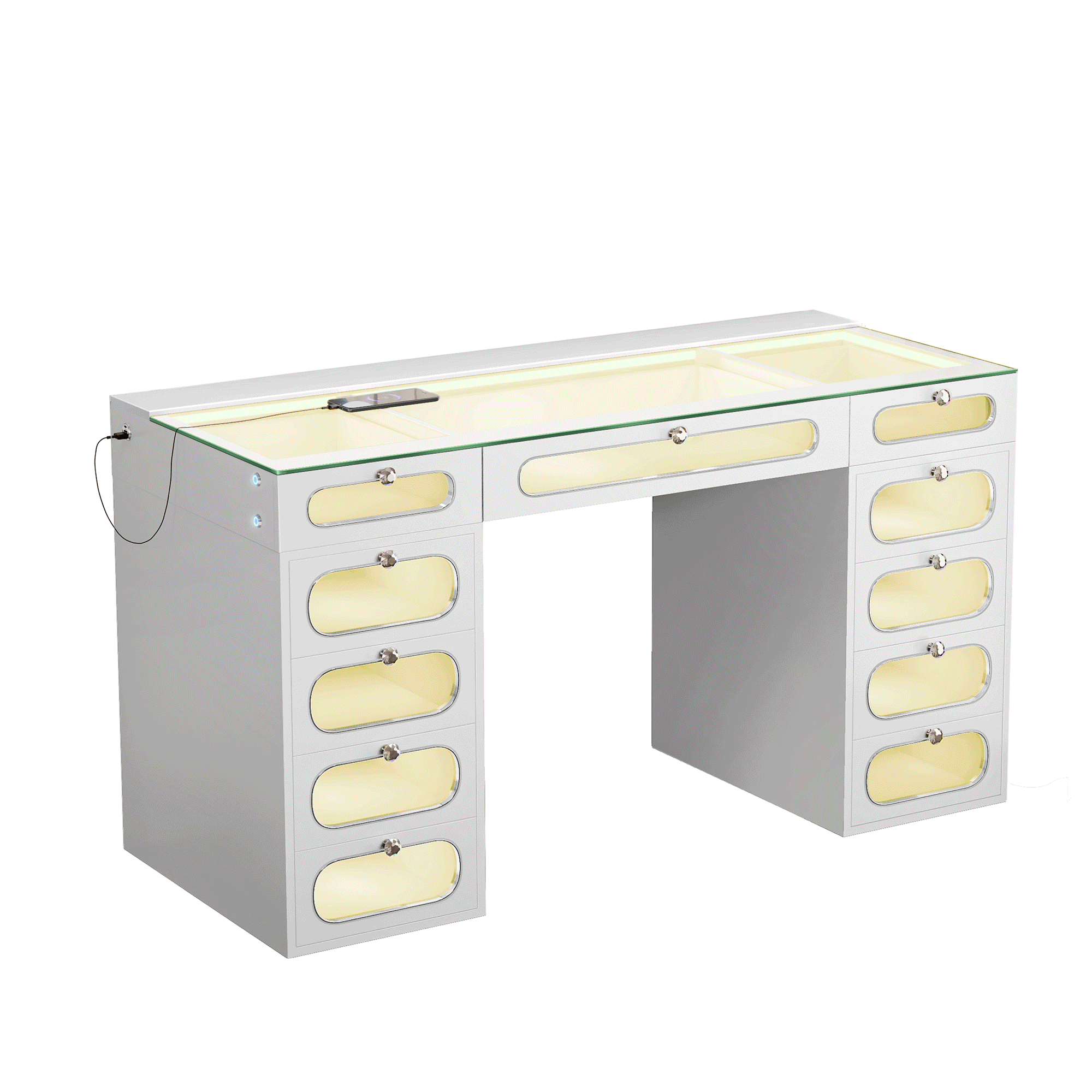 New Release ! Priscilla Vanity Desk-11 Glass Fronted Drawers with Crystal Handles