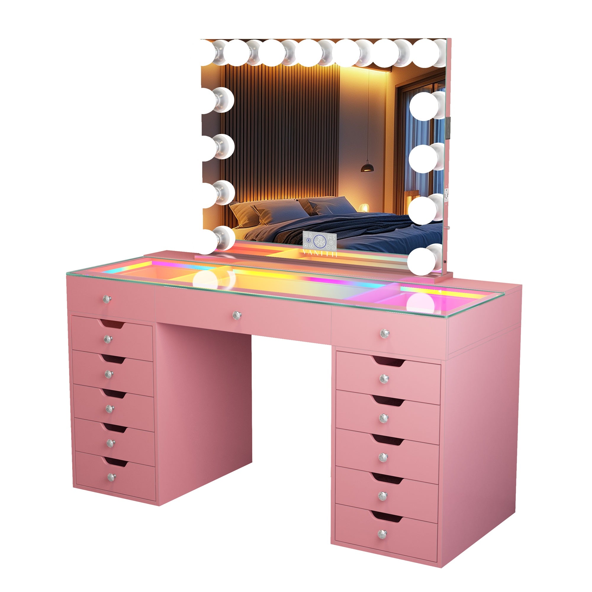 Eva-RGB Vanity Desk Set with Mirror and Chair
