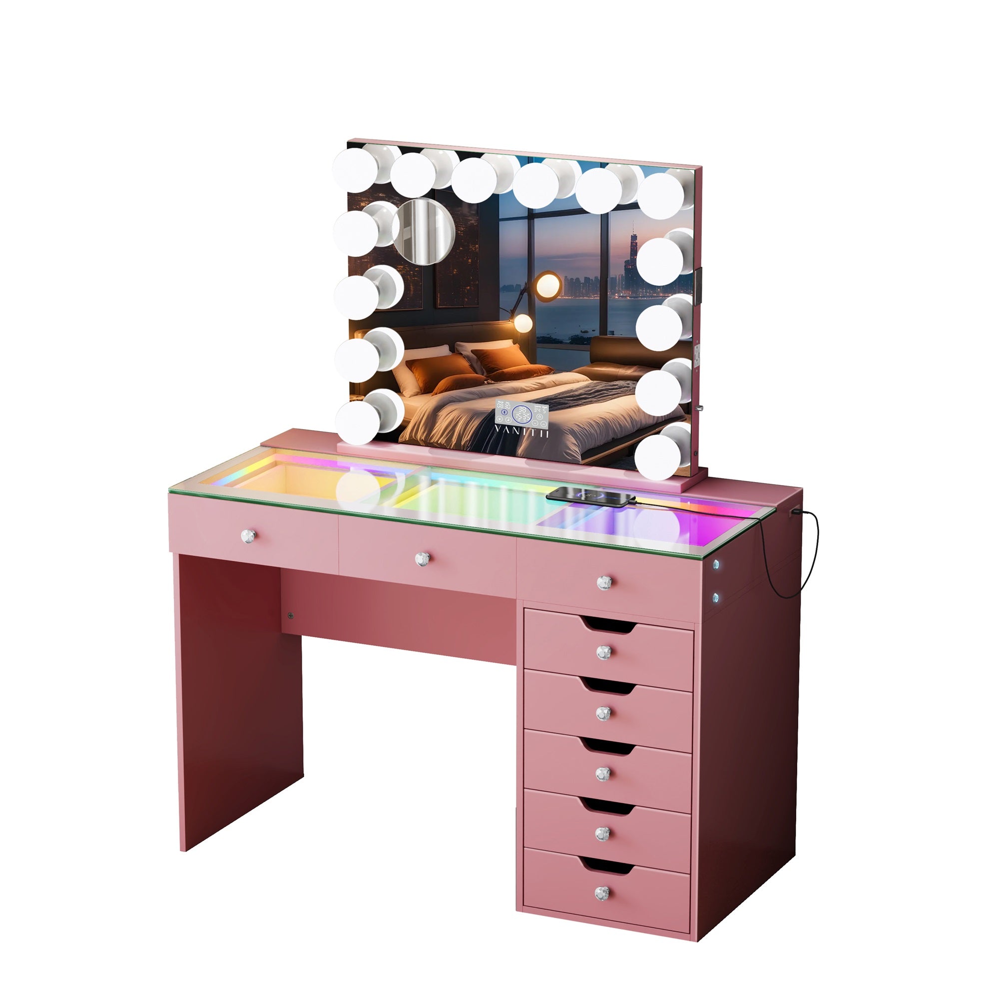Diana Storage Drawers Vanity Set with Mirror and Chair